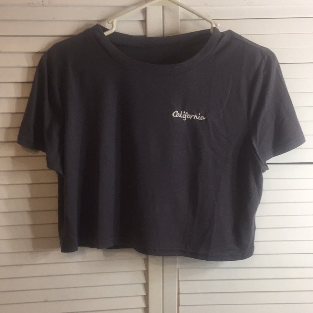 Grey cropped T shirt embroidered with California